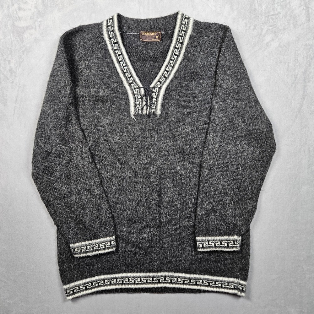 Vintage Alpaca Wool Sweater Womens Medium Charcoal Gray Hemart Lace Up